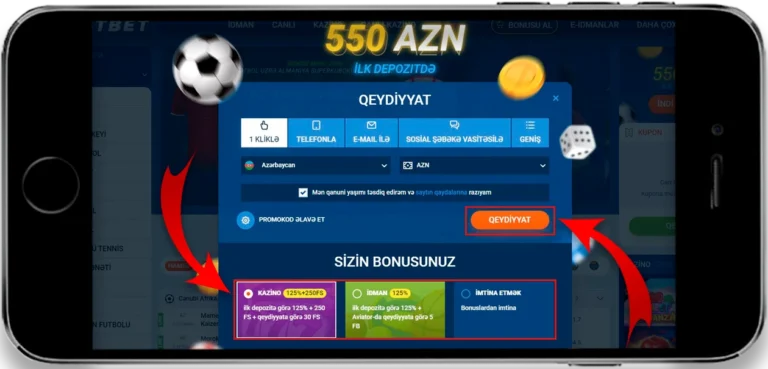Məlumat daxil edin, bonus seçin və qeydiyyat düyməsini basın